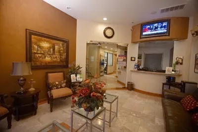 front desk inside the waiting room of Desert Dental Spa in Palm Desert, CA